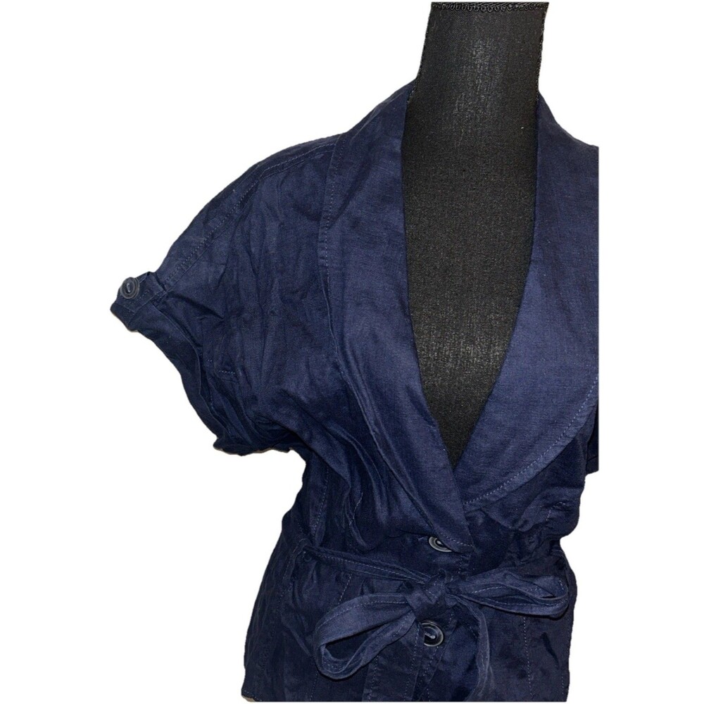 NWT ~Mossimo 18W Navy Blue Short Sleeve Tie Waist V-Neck Button Front
